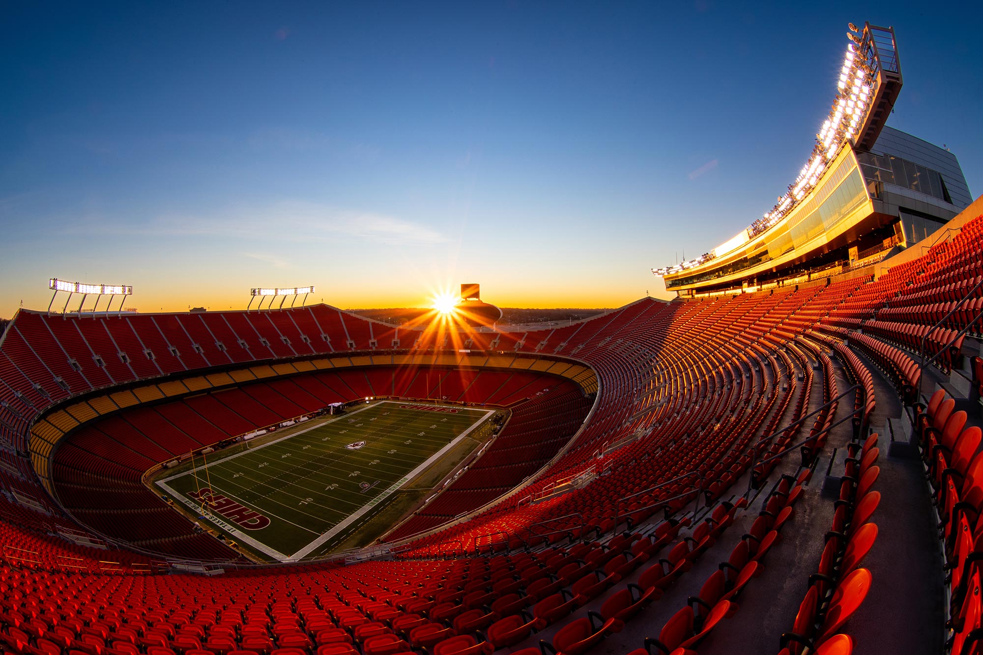 Scenic view of GEHA Field at Arrowhead Stadium at sunrise prior to the AFC Championship football game against the Cincinnati Bengals, Sunday, January 30, 2022 in Kansas City.