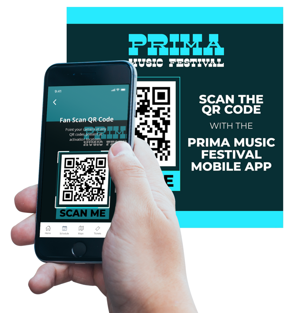 Example of a QR code being scanned for a music festival 