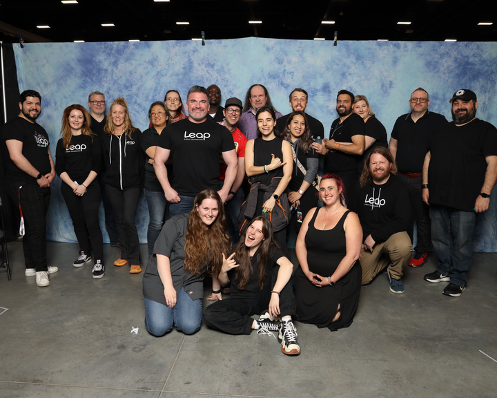 Event operations team posing for a photo at the celebrity photo op backdrop