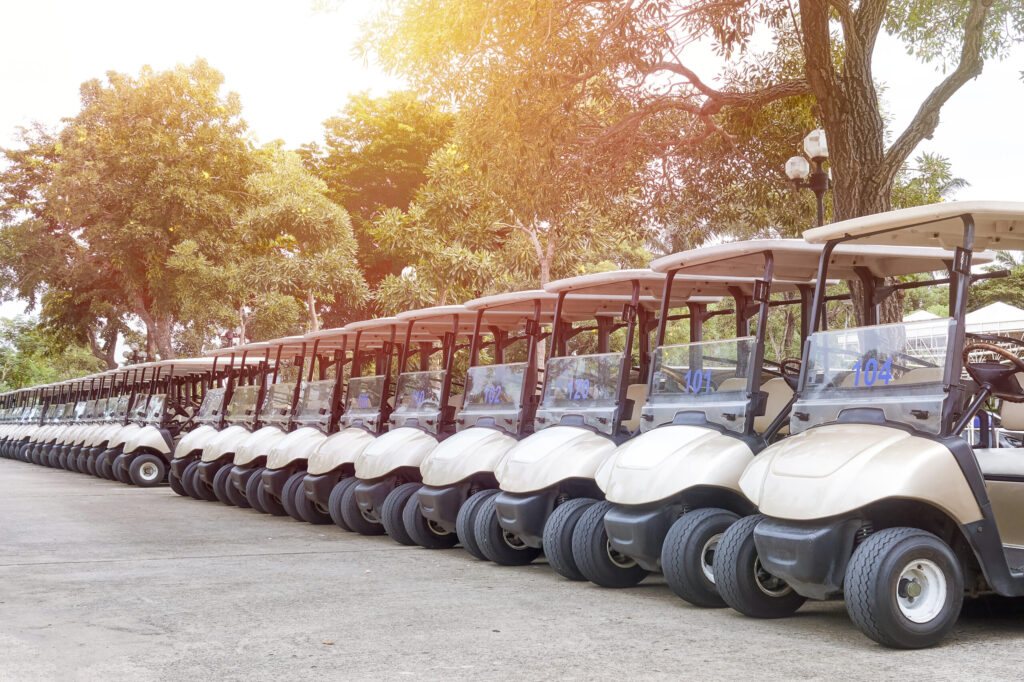 row of golf carts