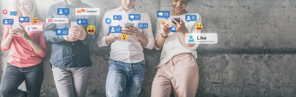 Young people on Facebook and Instagram. Social media concept.