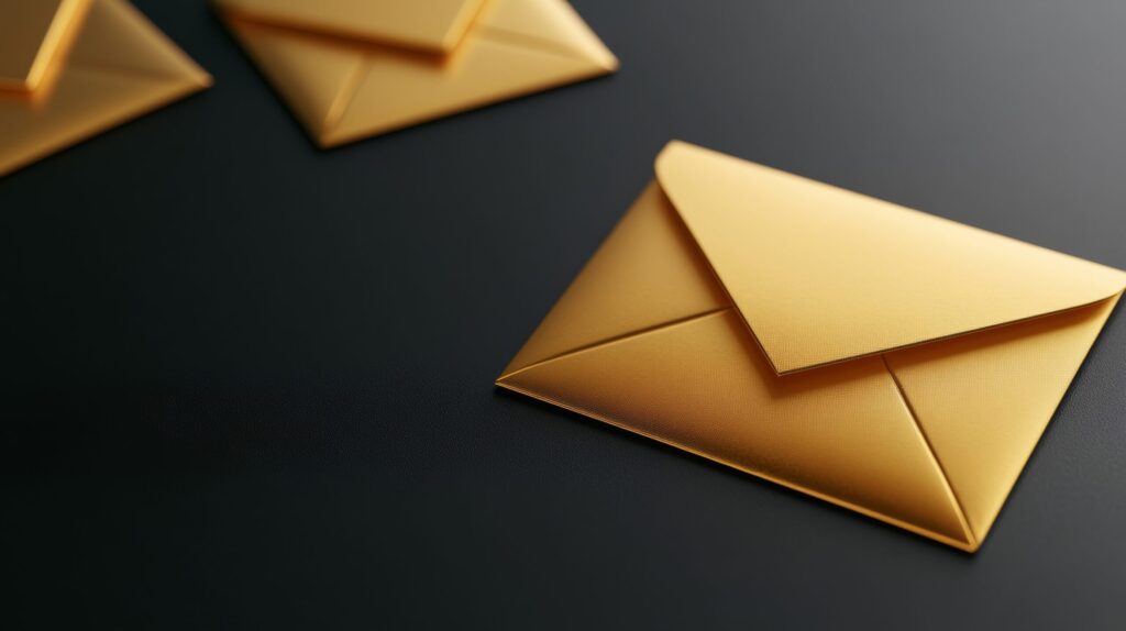 gold envelopes on a black background for Black Friday email