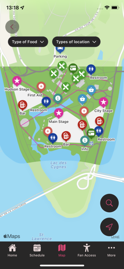 music festival venue map in a mobile app