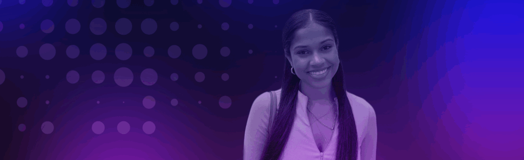 headshot of ariana singh on a purple background