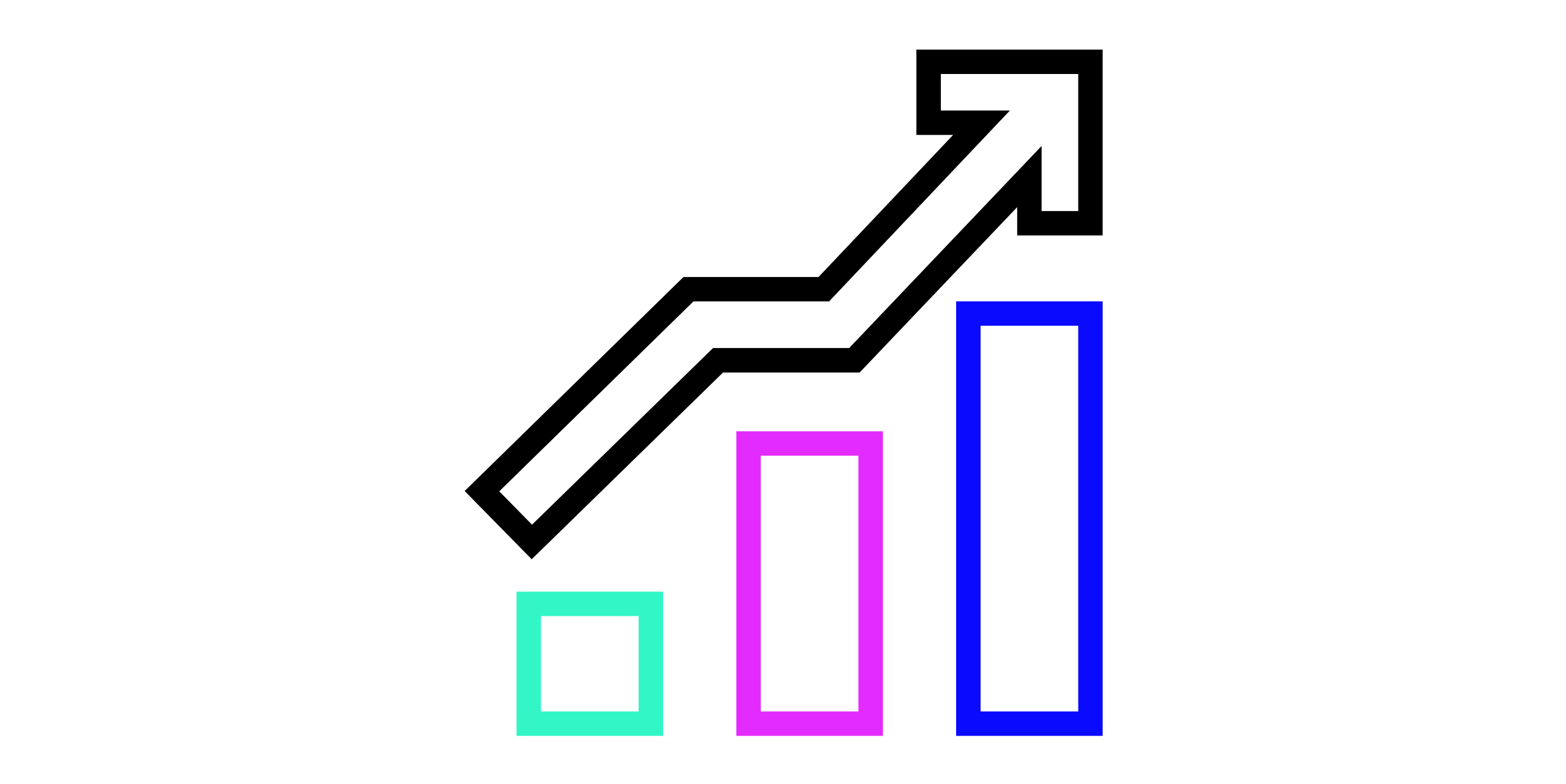 An icon of a bar graph with an arrow following the trend of growth