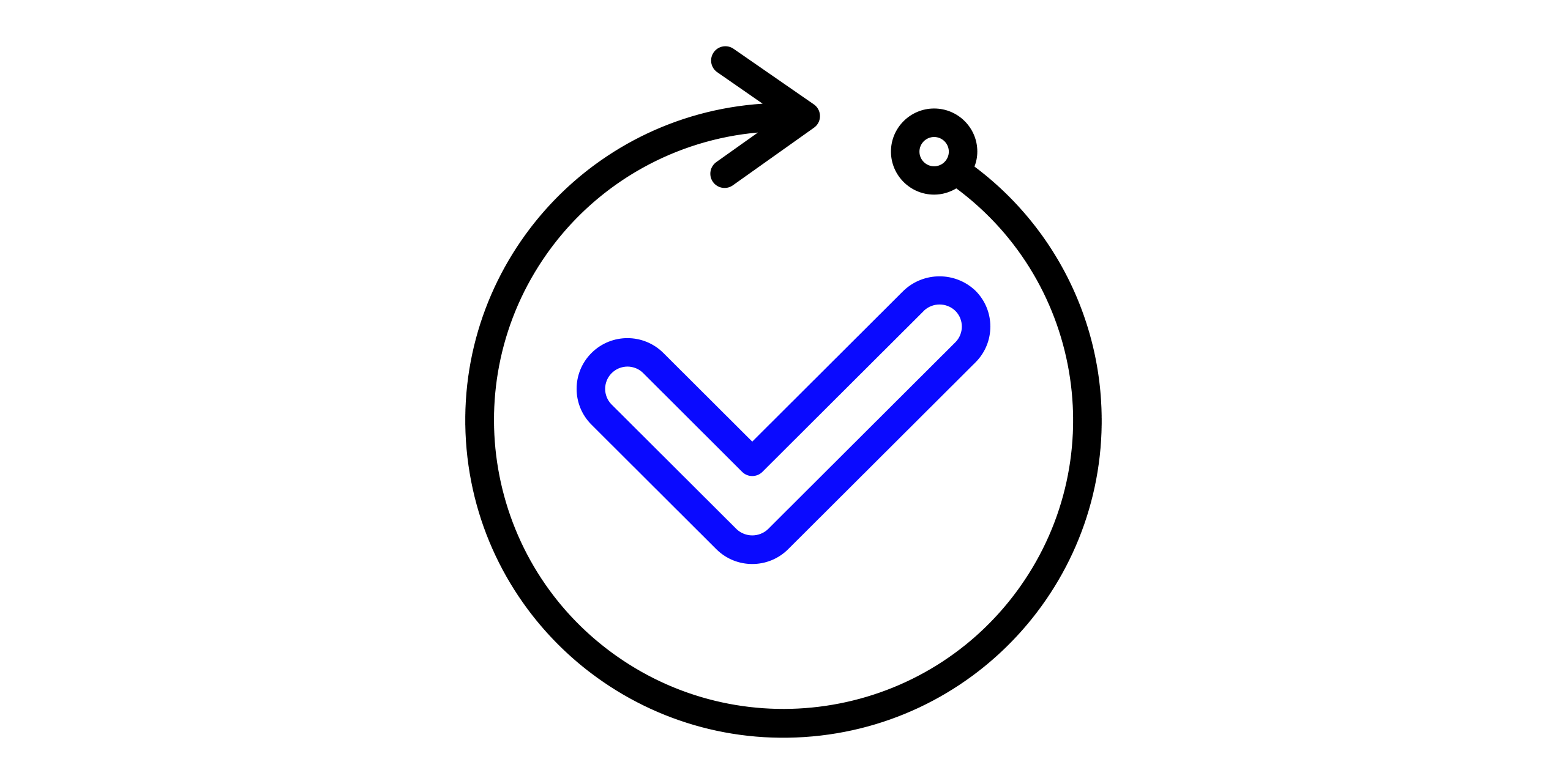 An icon of an arrow making a near complete circle around a checkmark