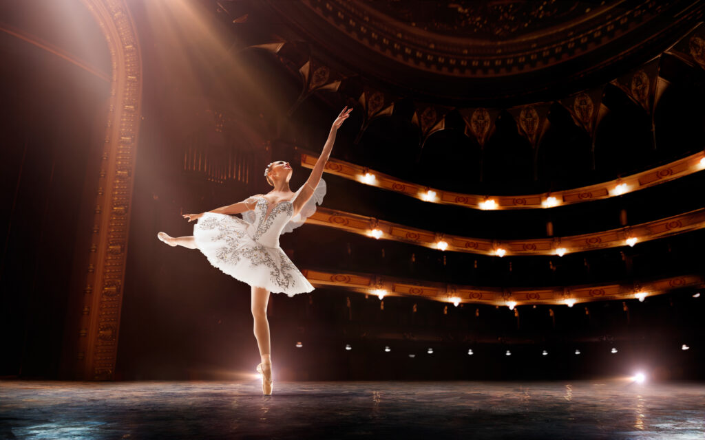 female ballerina on a large theater stage